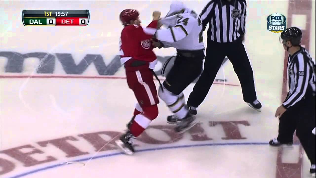 Eric Nystrom vs Jordin Tootoo fight 29 Jan 2013 Dallas Stars vs Detroit Red Wings NHL Hockey