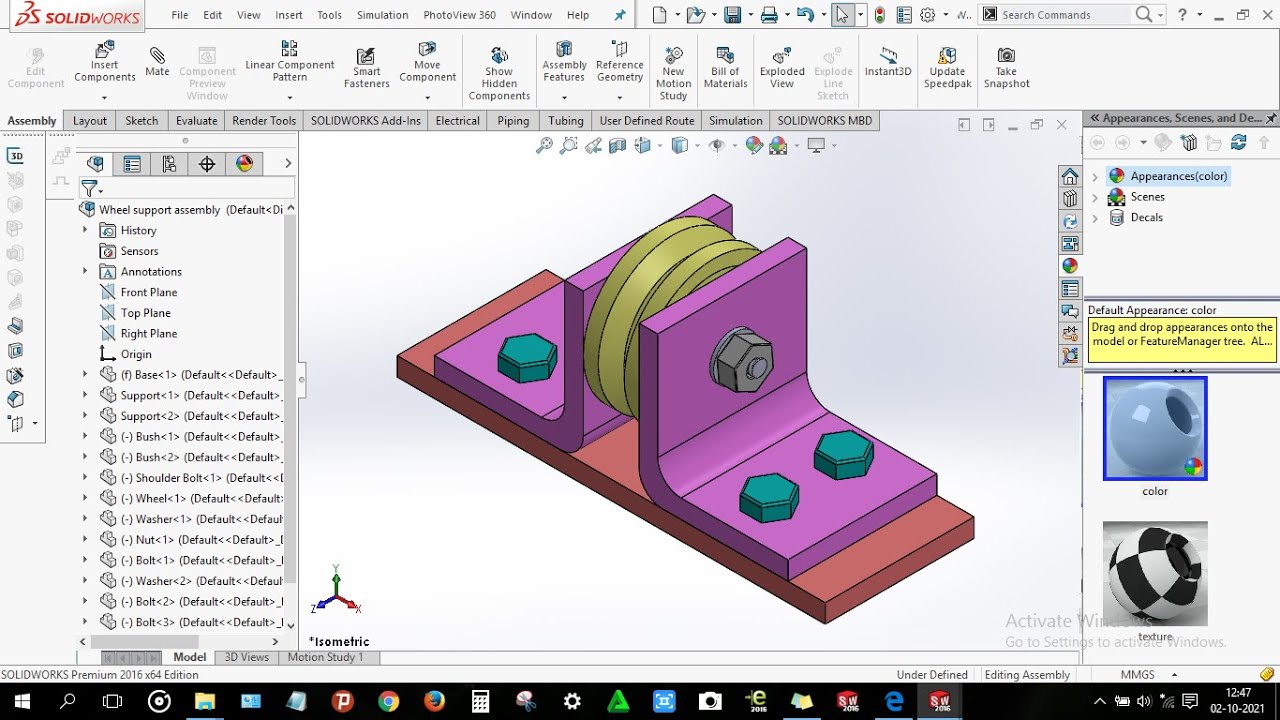 How to design wheel support assembly in solidworks