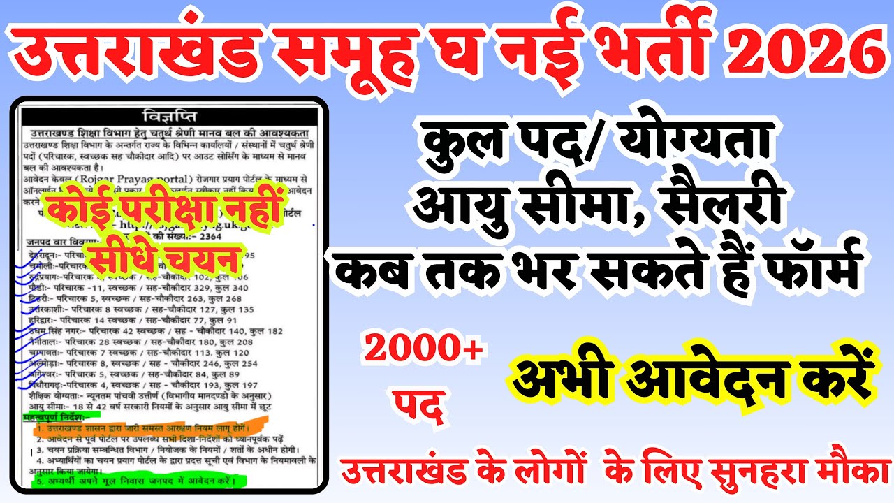 उत्तराखंड नई भर्तियाँ 2026 group d | uksssc | ukpsc | uttarakhand new job vacancy | uttarakhand jobs