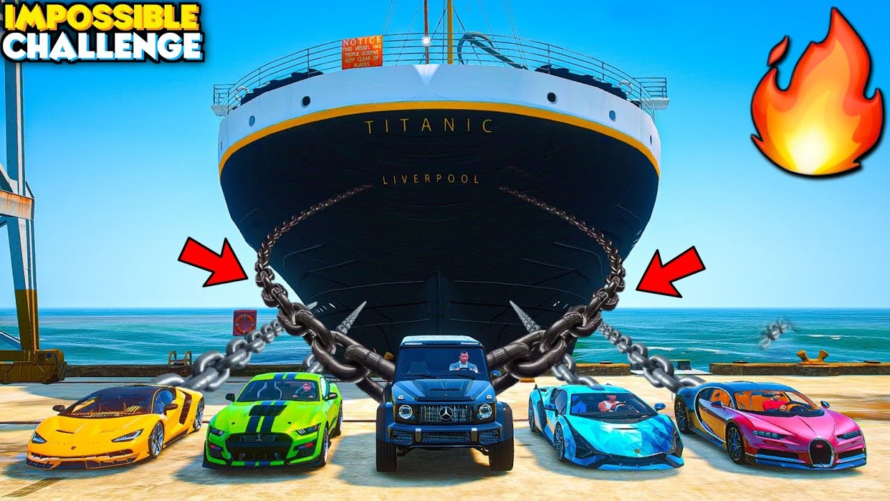 Fastest Super Cars Vs Titanic Ship 😱🔥IMPOSSIBLE TUG OF WAR CHALLENGE! GTA 5 MODS!
