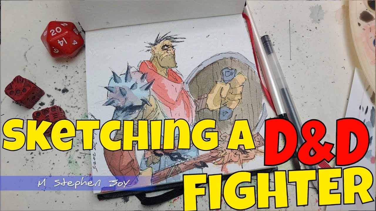 Drawing & Painting a Fighter for #dnd in #watercolor