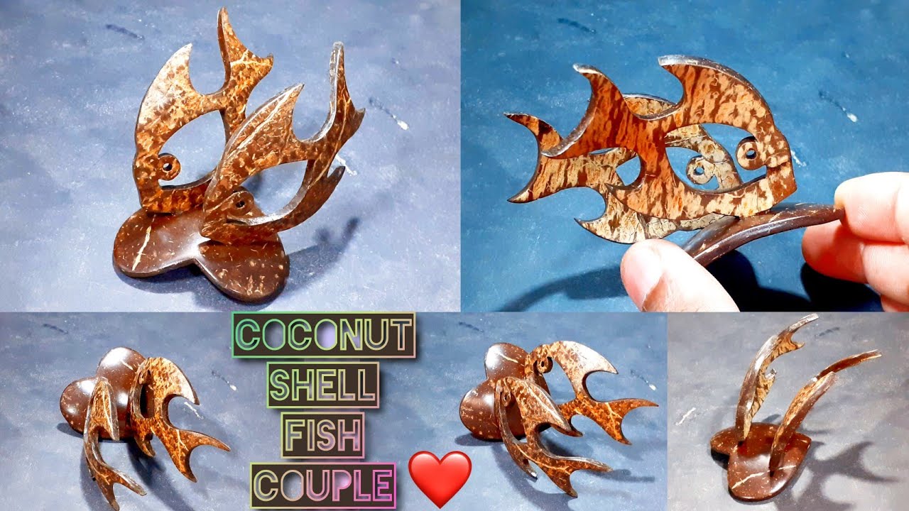 Coconut shell craft ideas | Fish couple