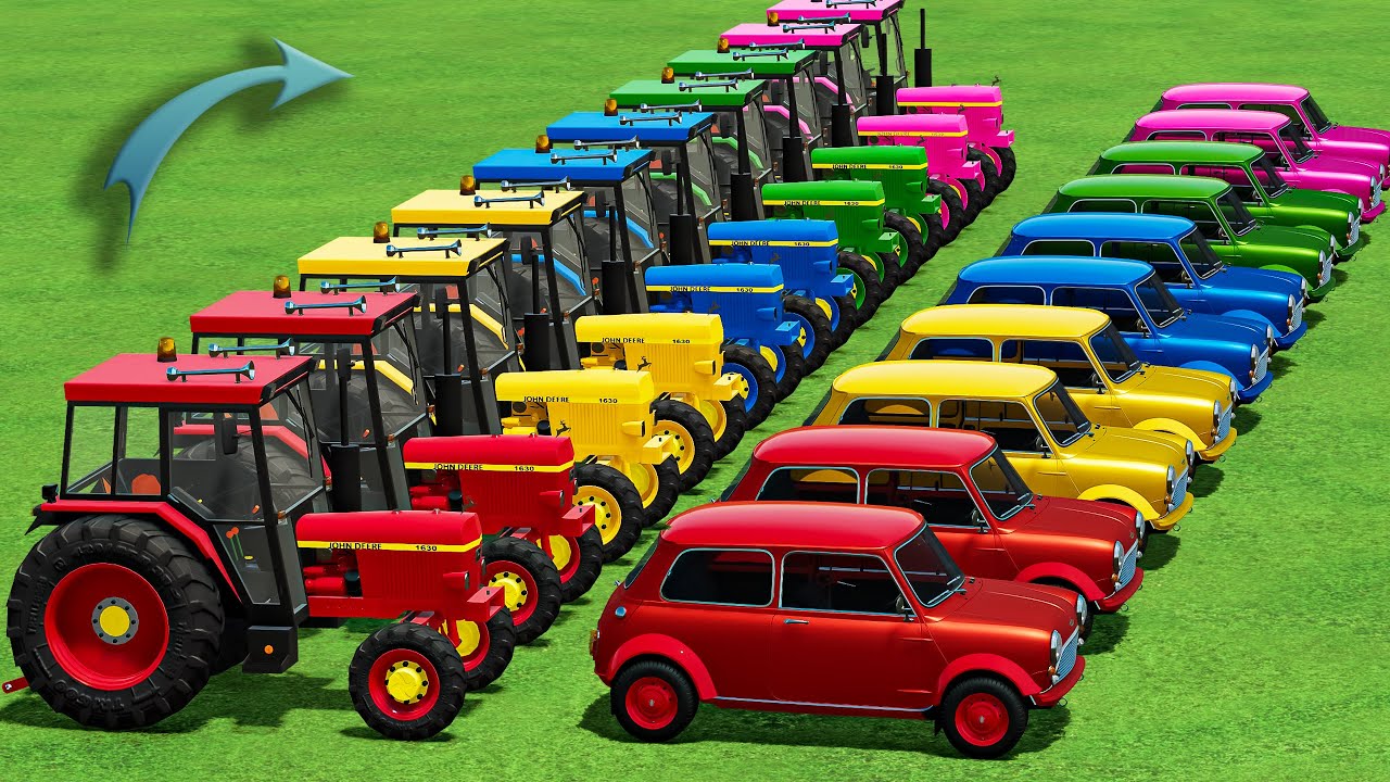 Garage Of Colors ! John Deere Mini Tractors and Cars Transport from Multi Storey Car Park! ! FS22