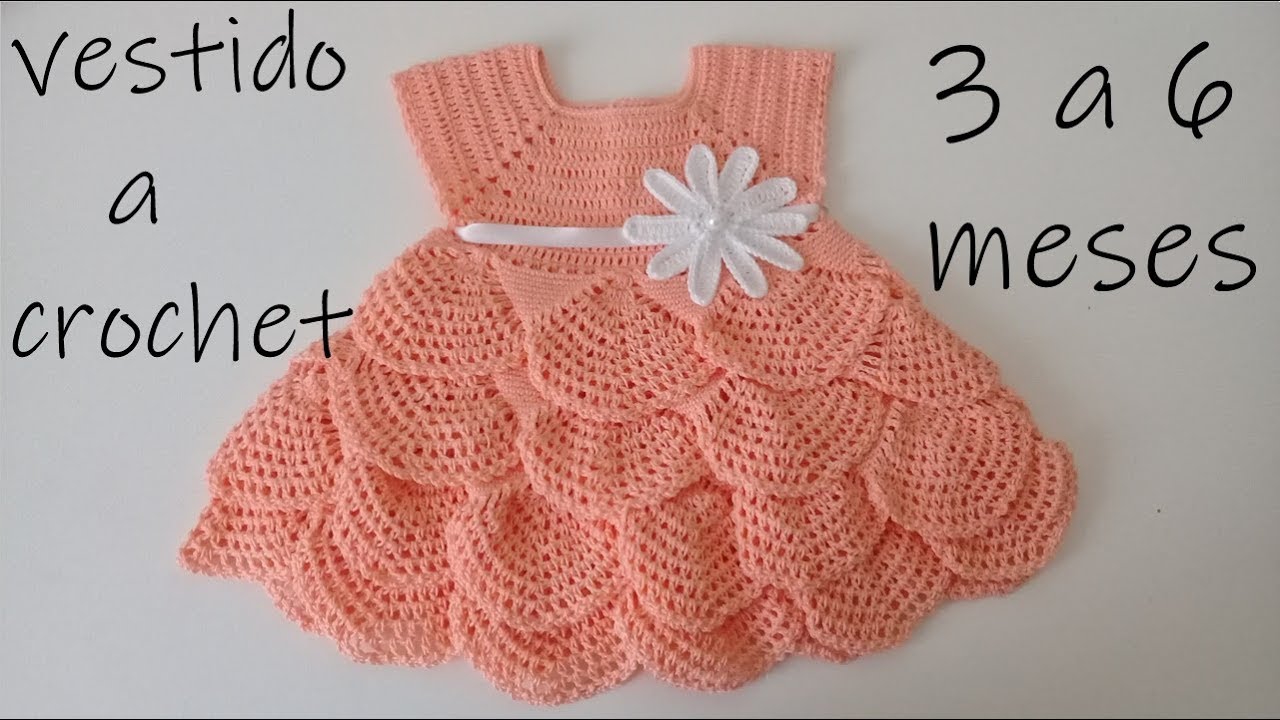 Como tejer un vestido para bebe a ganchillo -olanes -crochet -3 a 6 meses