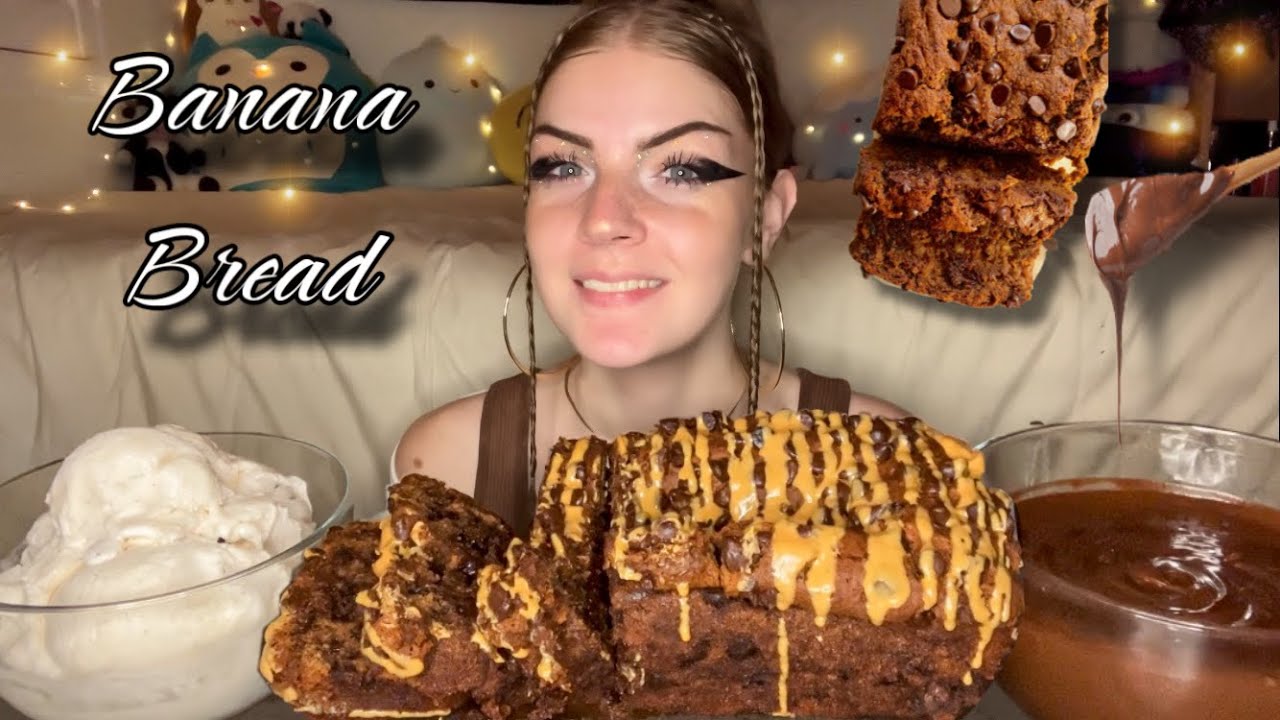PEANUT BUTTER CHOCOLATE BANANA BREAD MUKBANG! (Vegan) (No Talking)