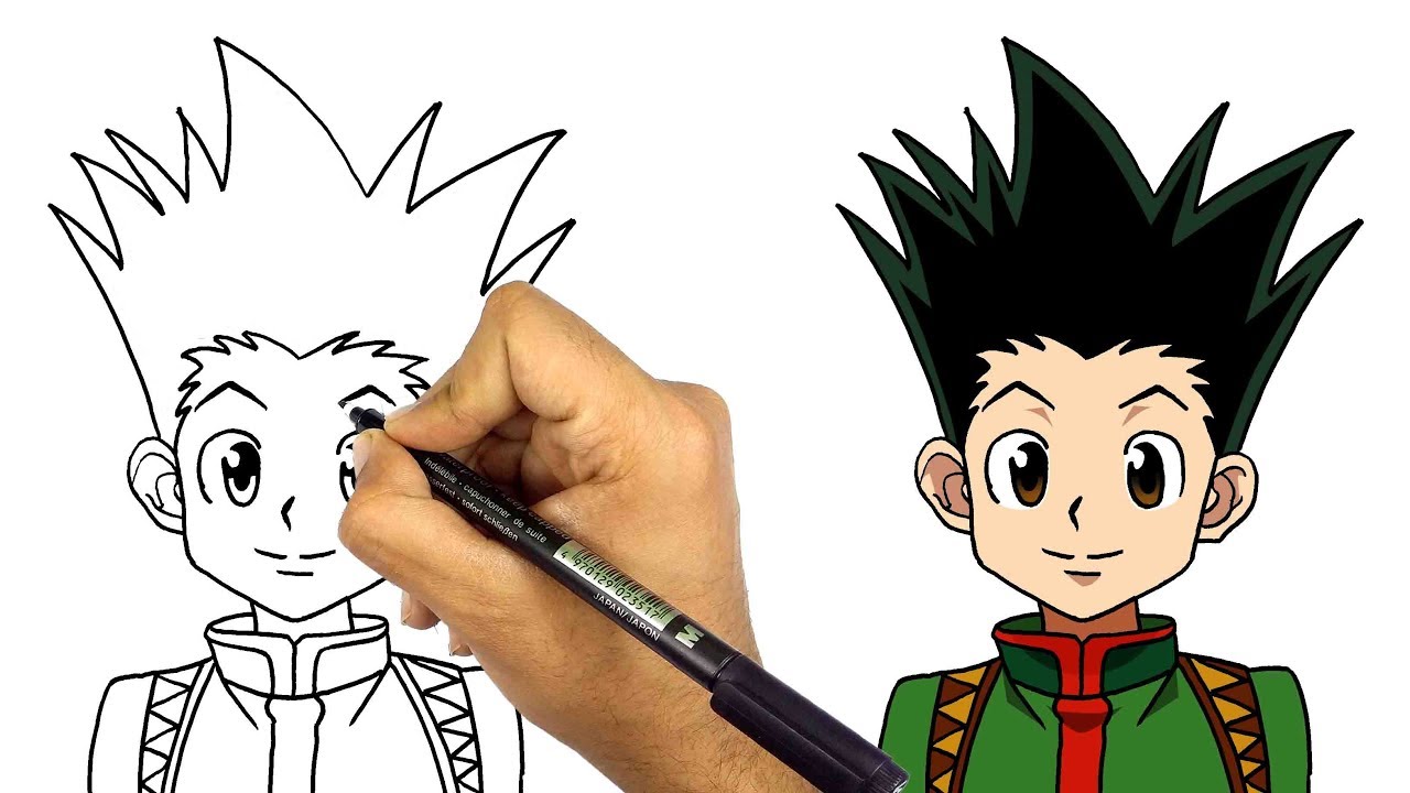 كيف ترسم انمي | رسم غون من انمي القناص || تعليم الرسم الانمي