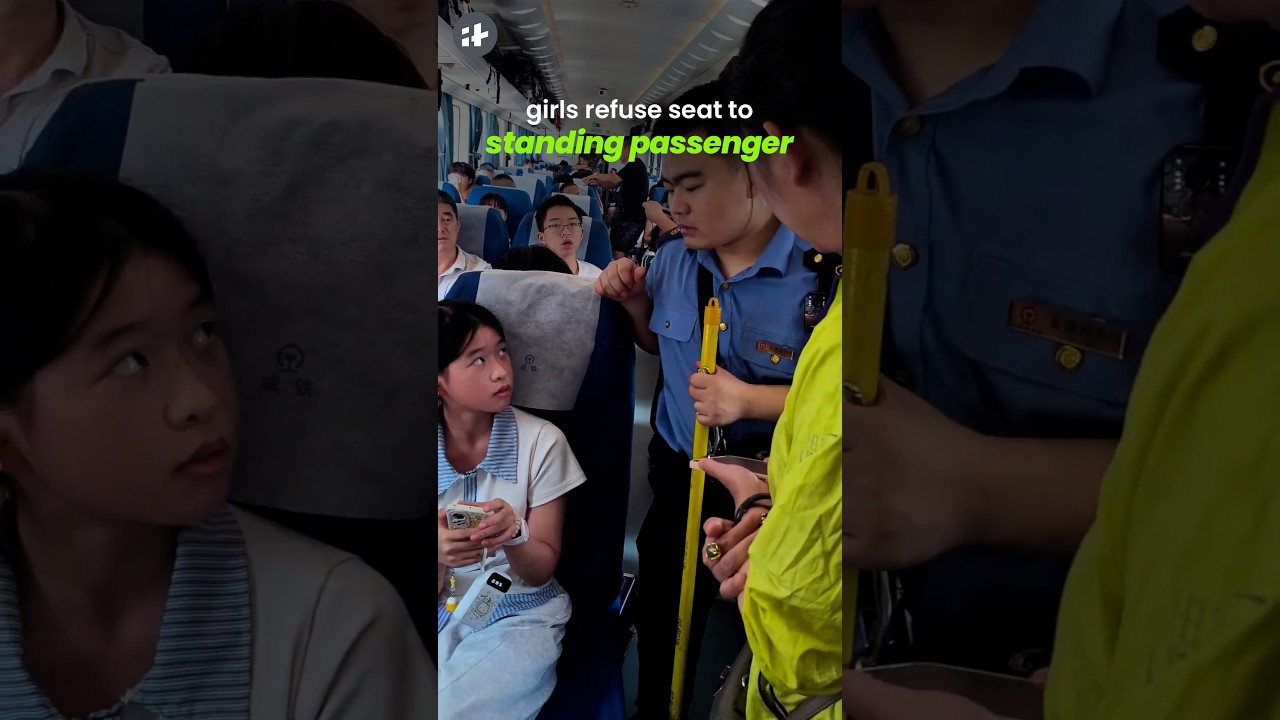 two girls use extra train seat for bags, refuse to share with standing passenger #shorts