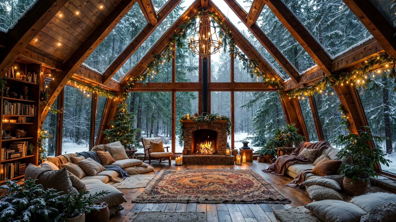Cozy Winter Cabin  ❄️🔥 Peaceful Forest View Ambience for Sleep & Calm