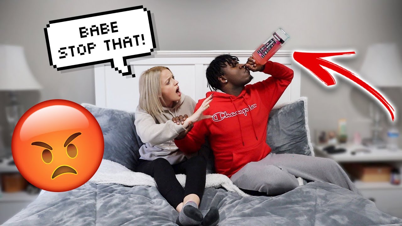 Acting Sad and Chugging A Whole Bottle In Front Of My Girlfriend! *Cute Reaction*