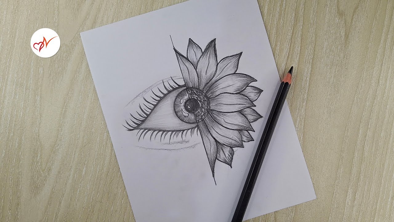How to Draw Eye with Flower | Creative Pencil Shading Drawing Tutorial for Beginners