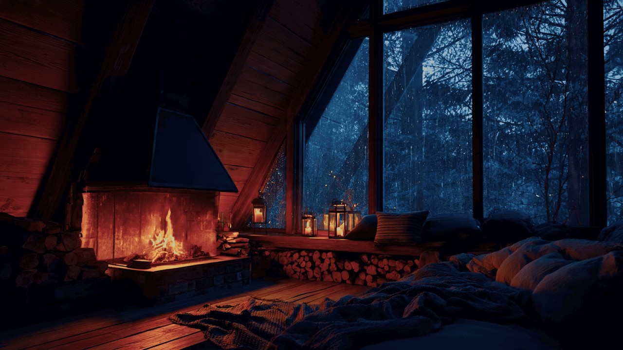 Heavy Rain, Thunder & Fireplace for Sleeping, Relax, Study, insomnia, Reduce Stress - Calm Your Mind