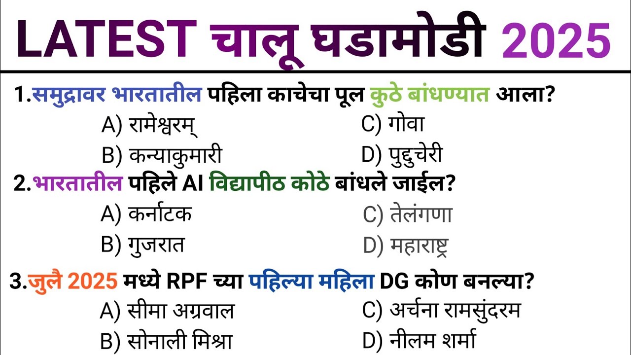 Current Affairs Marathi 2025 | चालू घडामोडी जानेवारी ते डिसेंबर महिन्याच्या | Dilay Current Affairs 