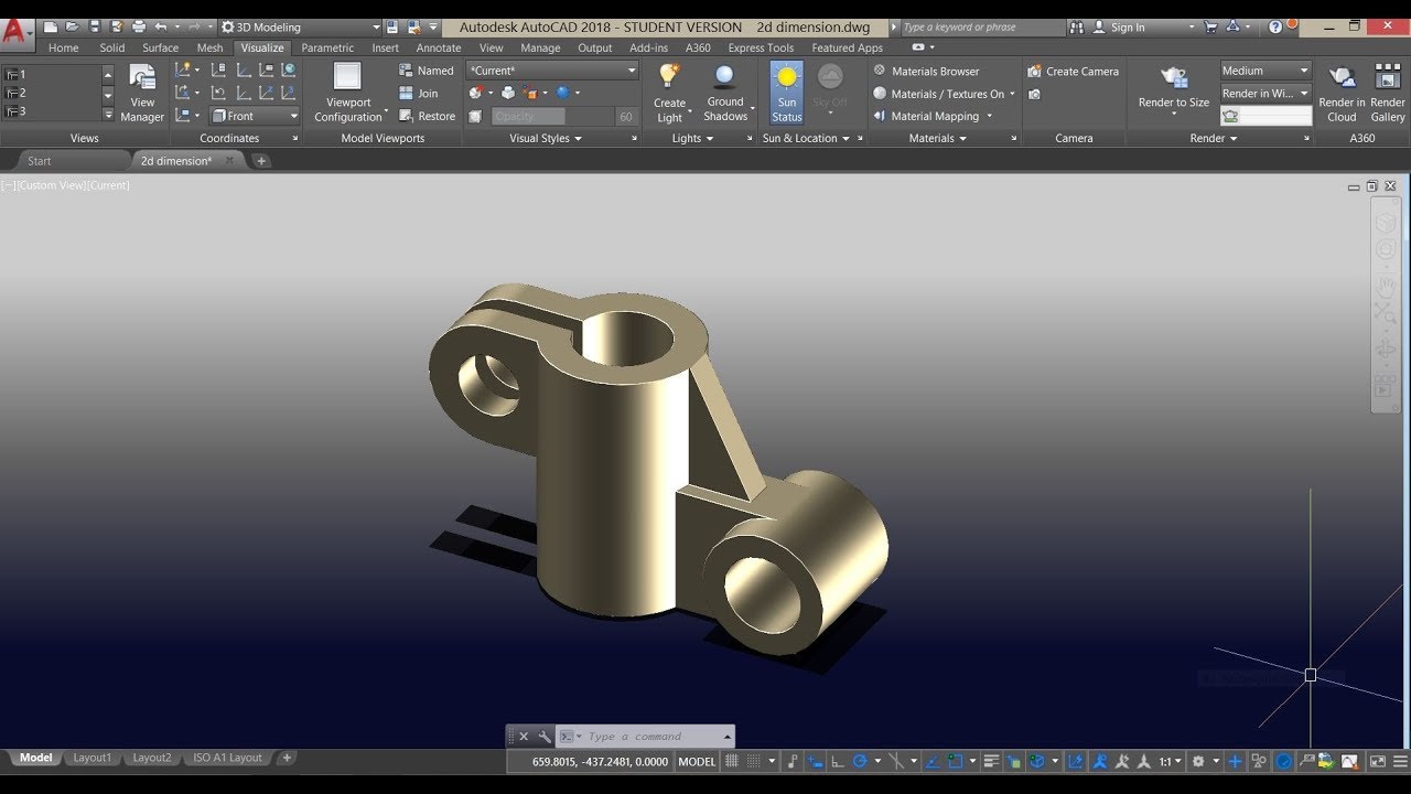 Mechanical exercise | Autocad 2018 | Dynamic UCS