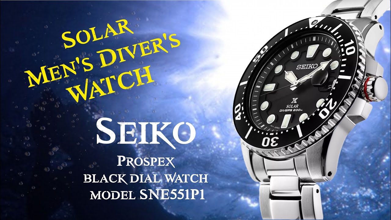 Seiko Prospex Solar Men's Diver's black dial watch, model SNE551P1, UNBOXING, 4K