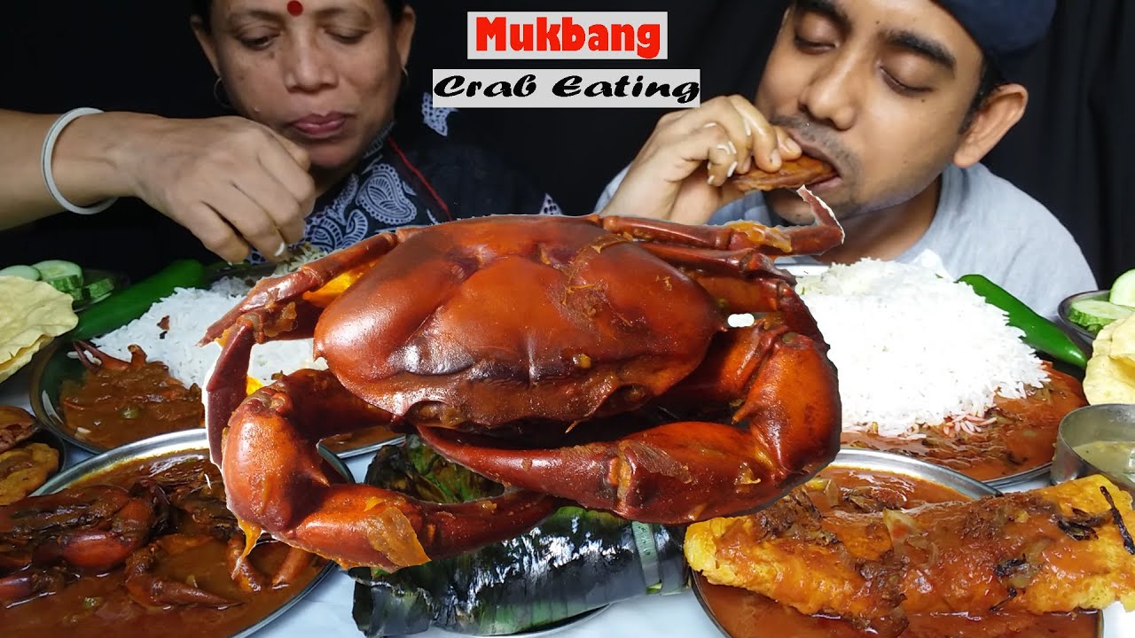 Food Eating Show Crab and Spicy Omelette Curry With Basmati Rice Mukbang Indian Food