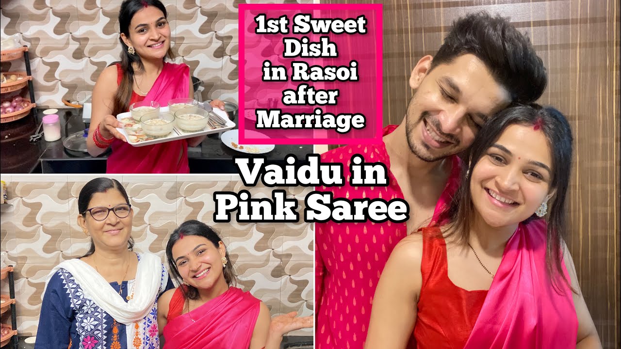 Vaidu in Pink Saree | Rasoi me Pehli Baar banaya kuch Meetha | Sasurji ne diya itna bada Shagun 🤩✨