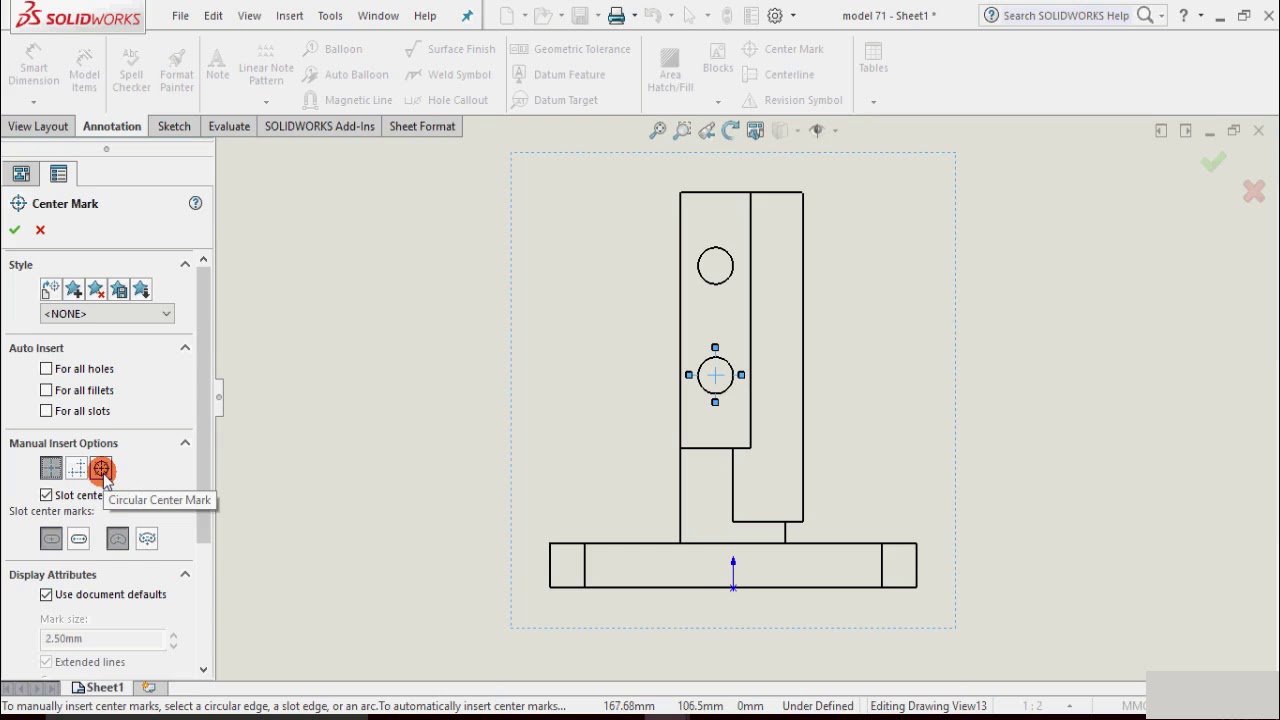 CENTREMARKS & CENTRELINES - Solid Works Tutorial