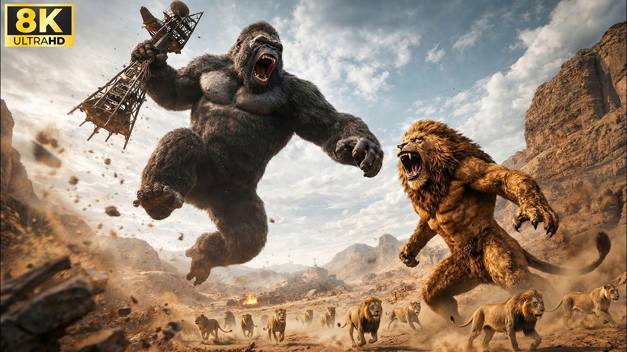 King Kong and the Giant Lion: The Big Clash at the Desert Military Base | King Kong Full Movie
