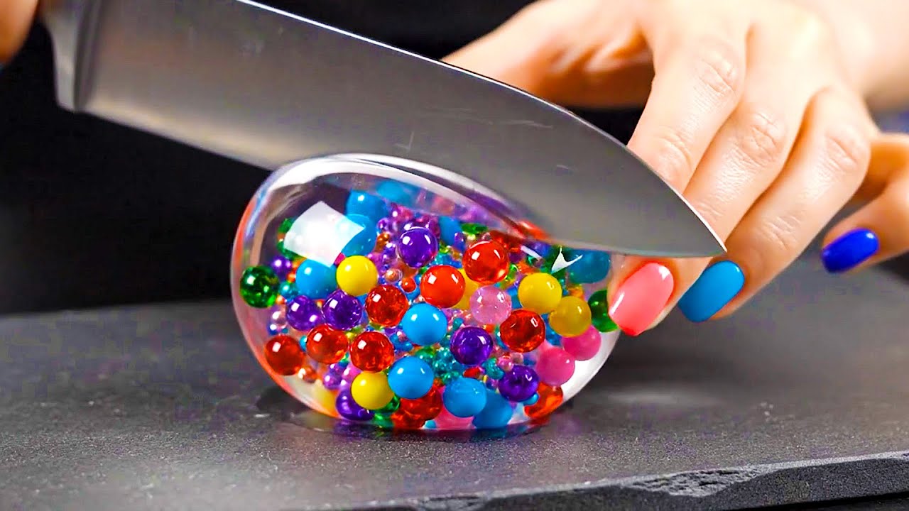 Oddly Satisfying Hydrogel Sphere Cuts | Gel Oozing Sounds (4K ASMR)