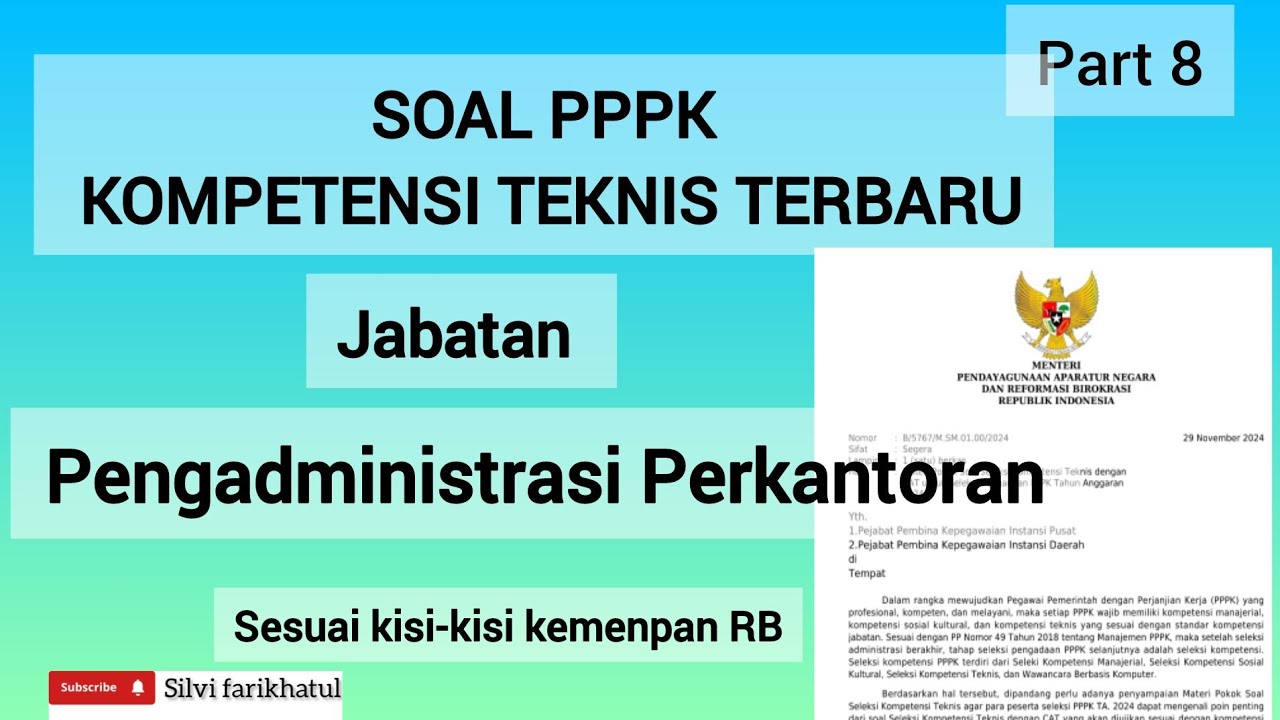 PART 8❗️SOAL KOMPETENSI TEKNIS PPPK JABATAN PENGADMINISTRASI PERKANTORAN (SESUAI KISI-KISI TERBARU)