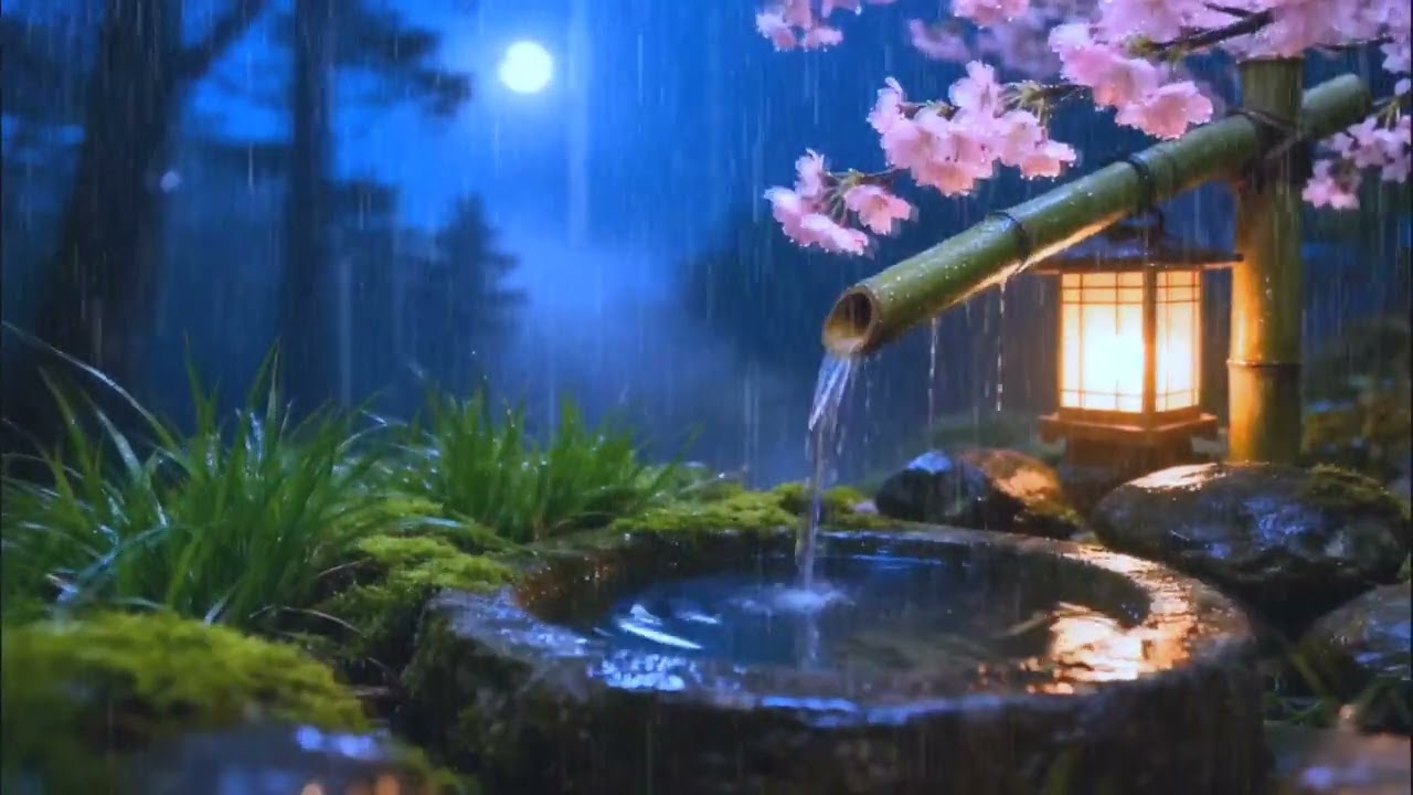 Soft Rain and Relaxing Piano in a Zen Garden | Peaceful Night for Sleep and Inner Calm