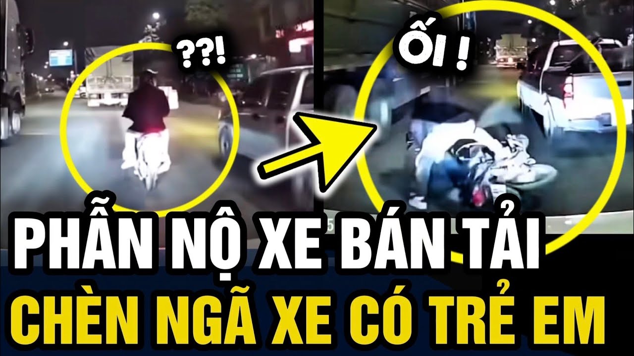 Phẫn nộ clip xe bán tải CHÈN NGÃ XE MÁY chở con nhỏ, công an VÀO CUỘC | Tin 3 Phút