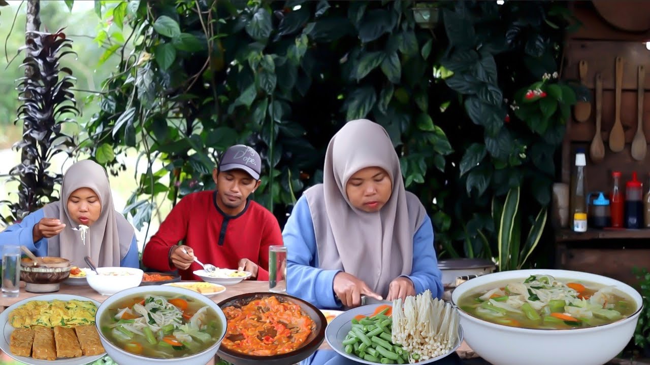 Masak SOP jamur Enoki Sederhana & Enak, Sambal terasi, telur tempe goreng, masakan desa