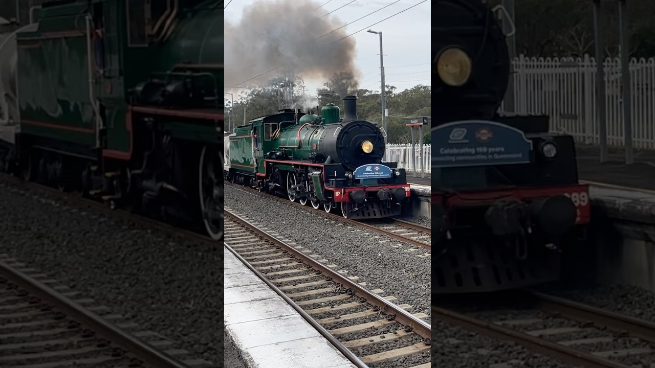 BB18¼ 1089 steam train passing Karrabin station with whistles