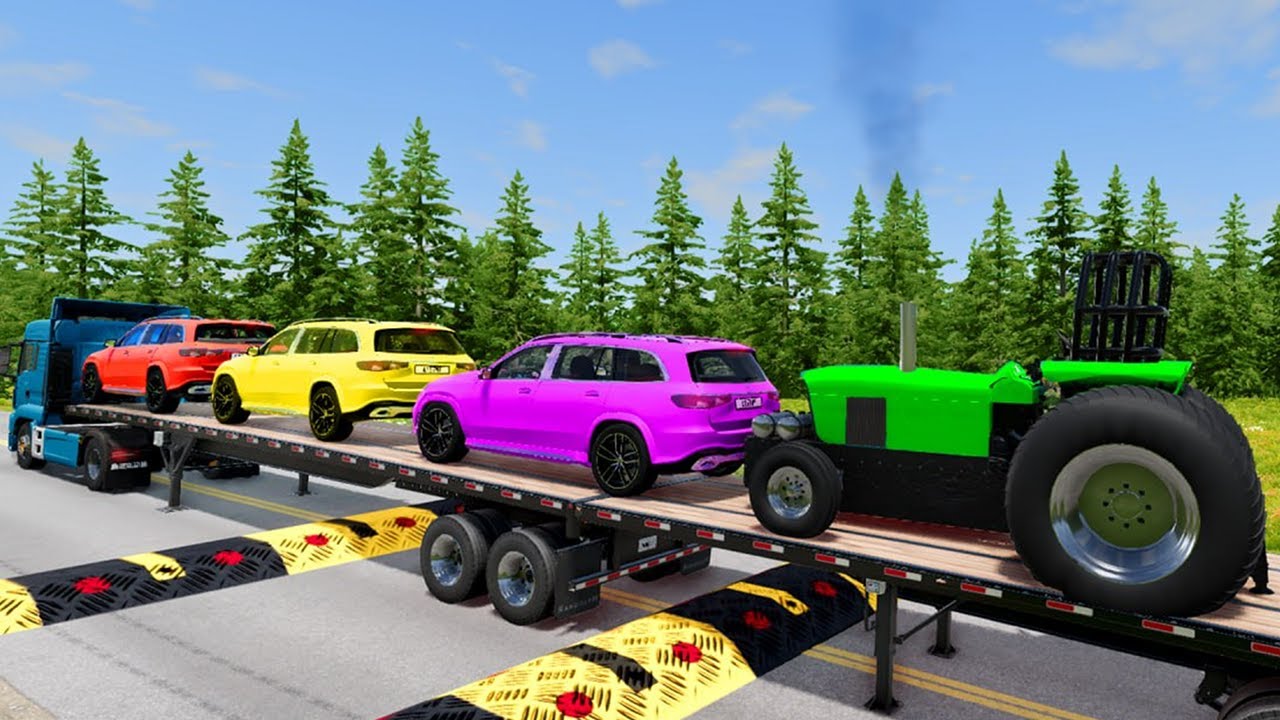 Flatbed Truck Mcqueen | Transportation with Truck - Pothole vs Car #16 - BeamNG.Drive