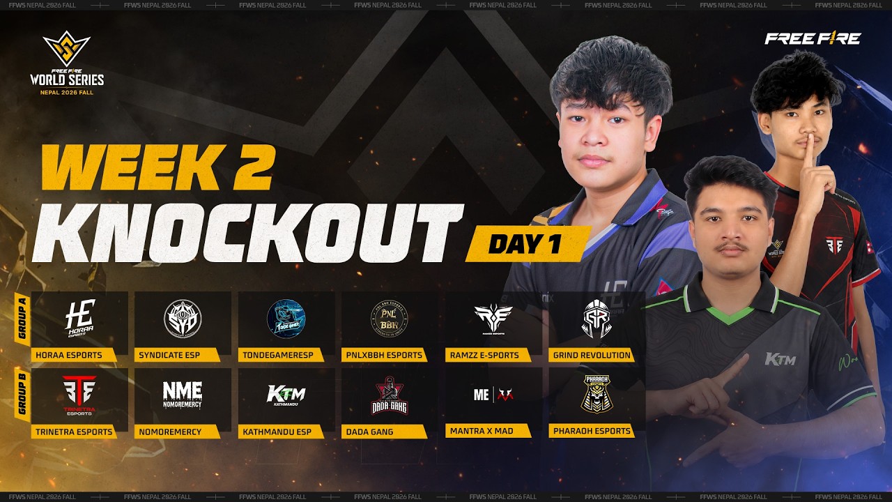 Free Fire World Series Nepal 2026 Fall | Week 2 - Knockout | Day 1