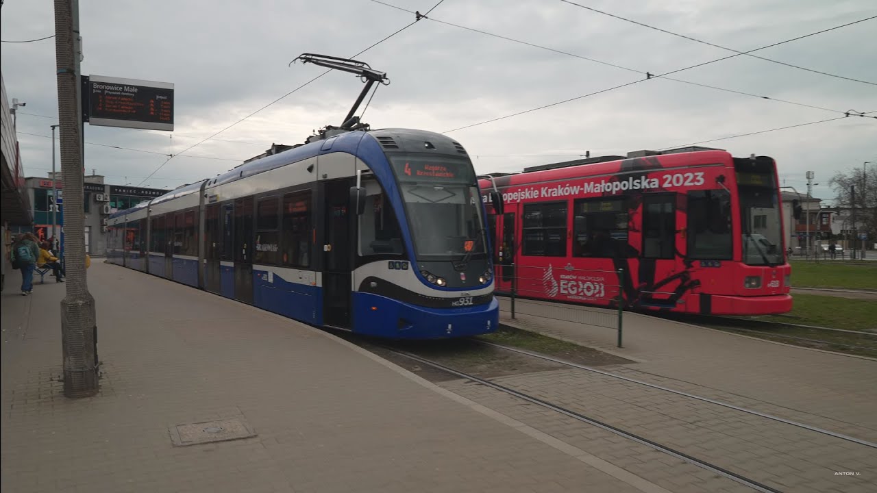 Poland, Kraków, tram 4 ride from Bronowice Małe to Wzgórza Krzesławickie + walk