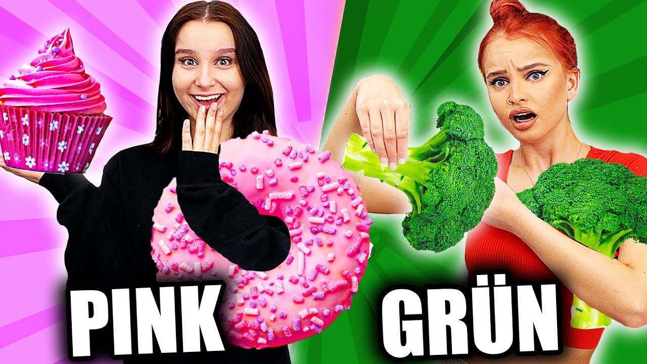24 Stunden PINKES ESSEN vs. GRÜNES ESSEN ! 🍭🥦 - Celina