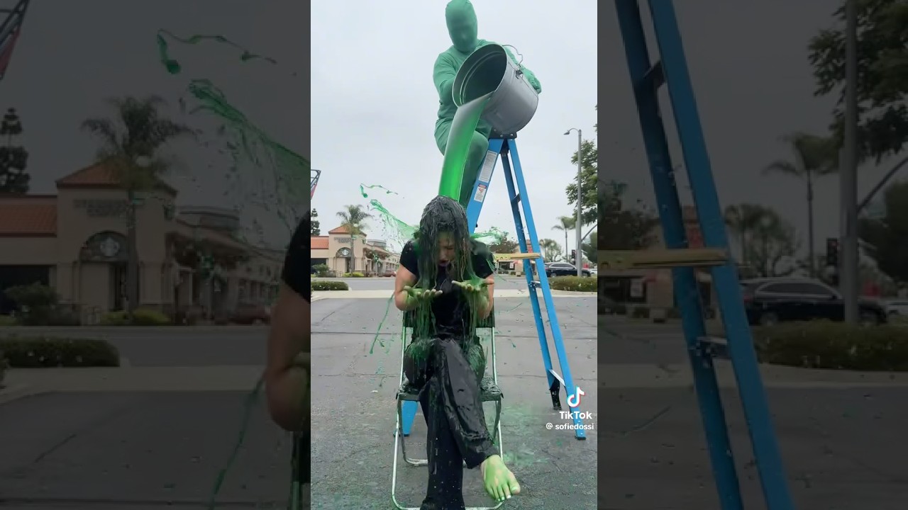 Sofie Dossi Gets Green Slimed!! #funny #comedy #gunge #slime #messy #mess