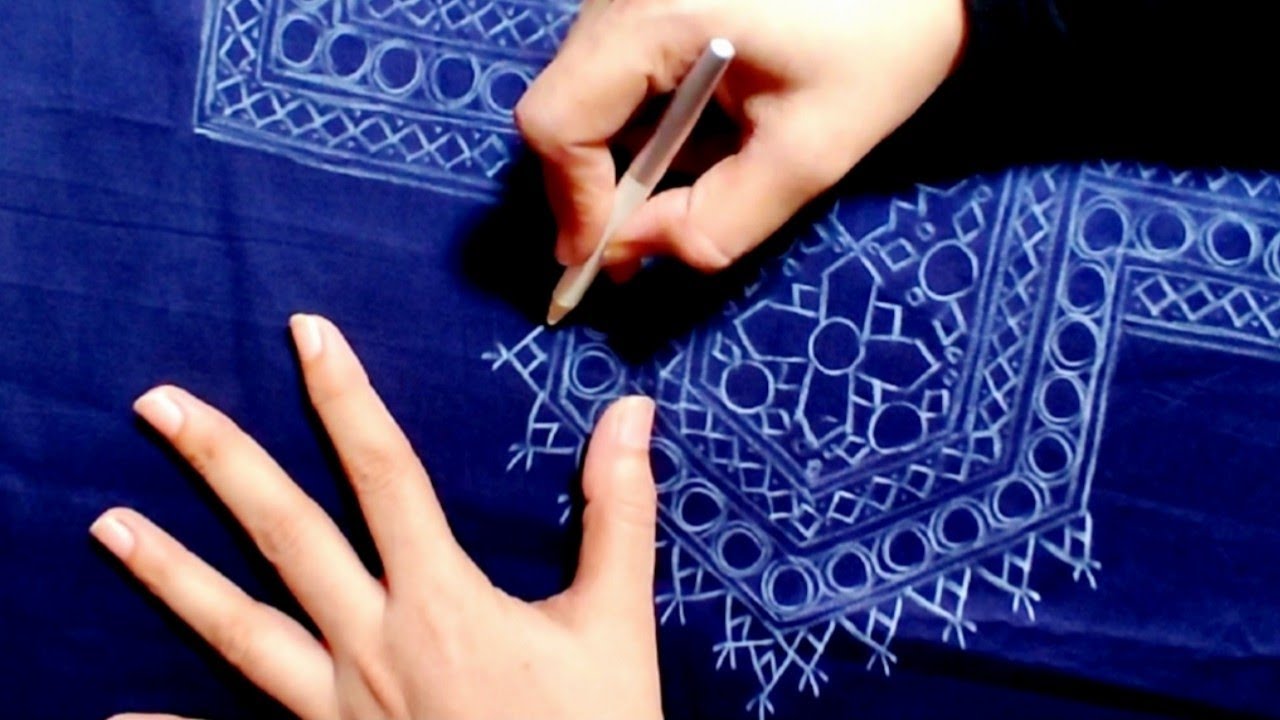 Sindhi hand embroidery pattern design with traditional mirror work.