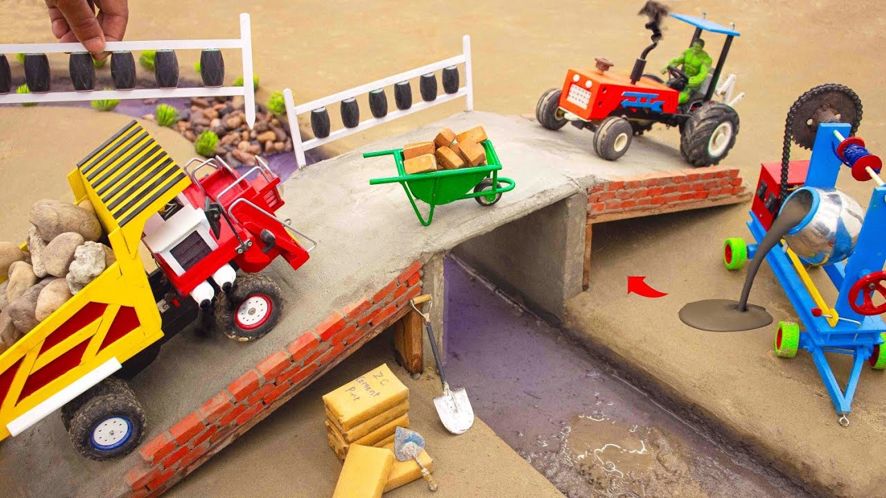 diy mini truck making bricks and railing bridge construction science project@zoncreator