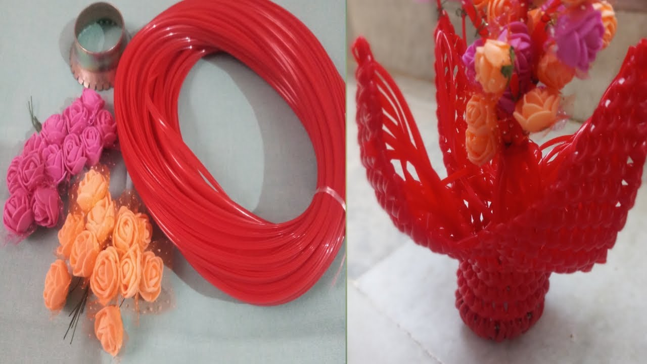 How to make plastic flower pot// plastic taar se bnaye Sundar guldasta// easy flower pot making