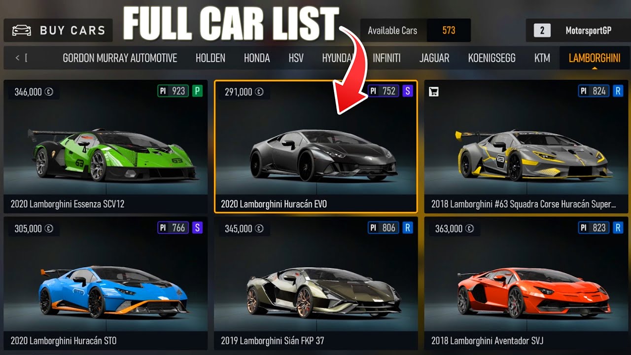 Forza Motorsport - Full Car List