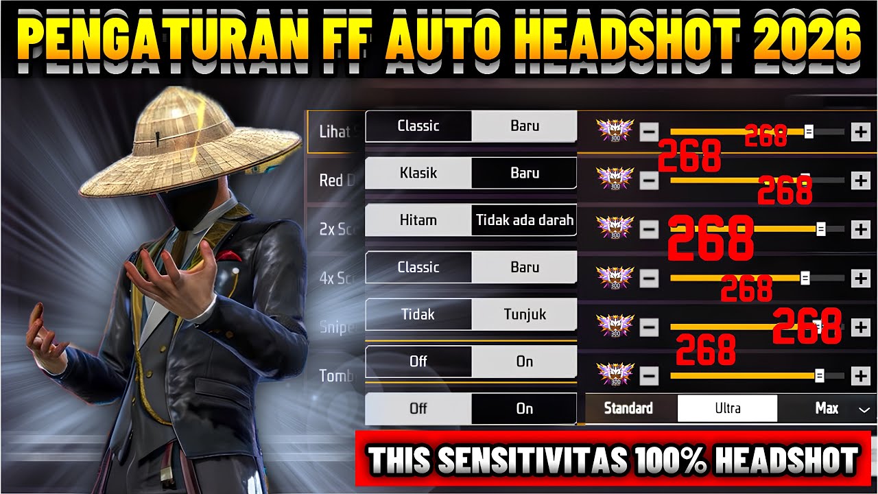 AUTO HEADSHOT DI SEMUA SENJATA⚙️📲UPDATE 3 SETTINGAN FF AUTO HEADSHOT TERBARU 2026