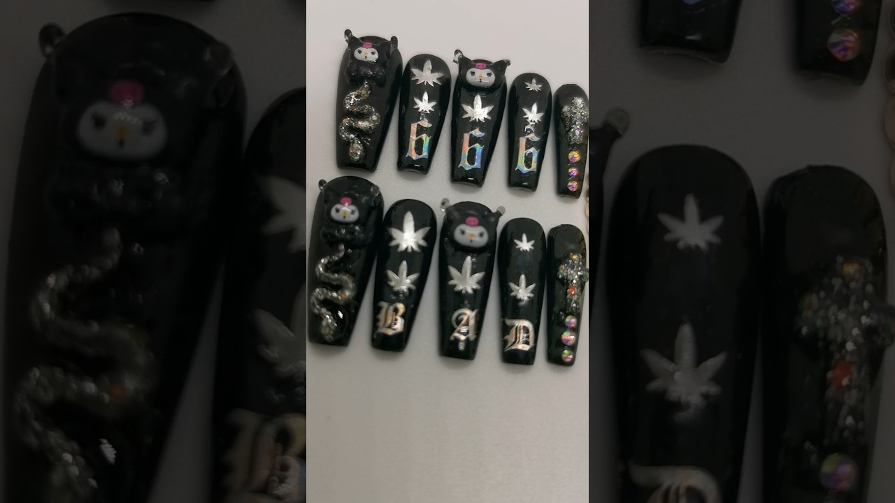 Kuromi 666 420 Cannabis Weed Pot Marijuana Long black Gothik Nails#kuromi#nailart #etsycanada