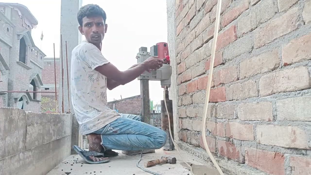 Drill core cutting work#slab #electrical #construction  #plumbing ke liye hole karne ka #machine