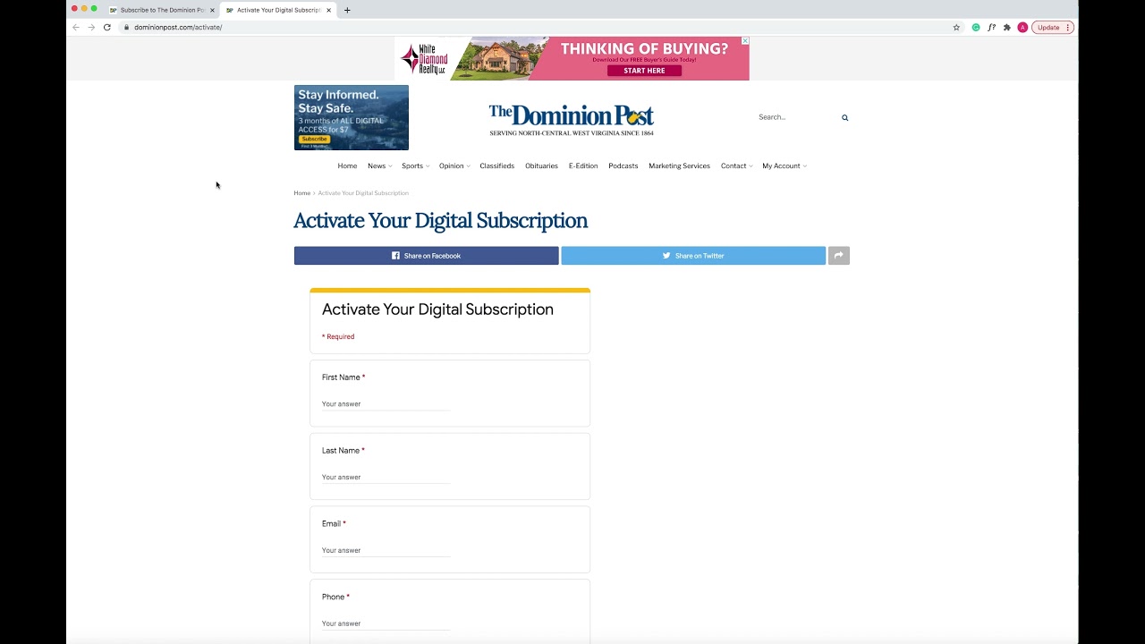 How to Activate your Dominion Post Digital Account