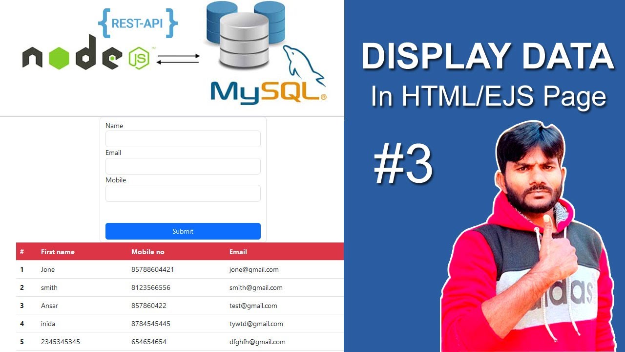 #3 How to Display Nodejs+MySQL data in HTML/EJS page for beginner step by step tutorial