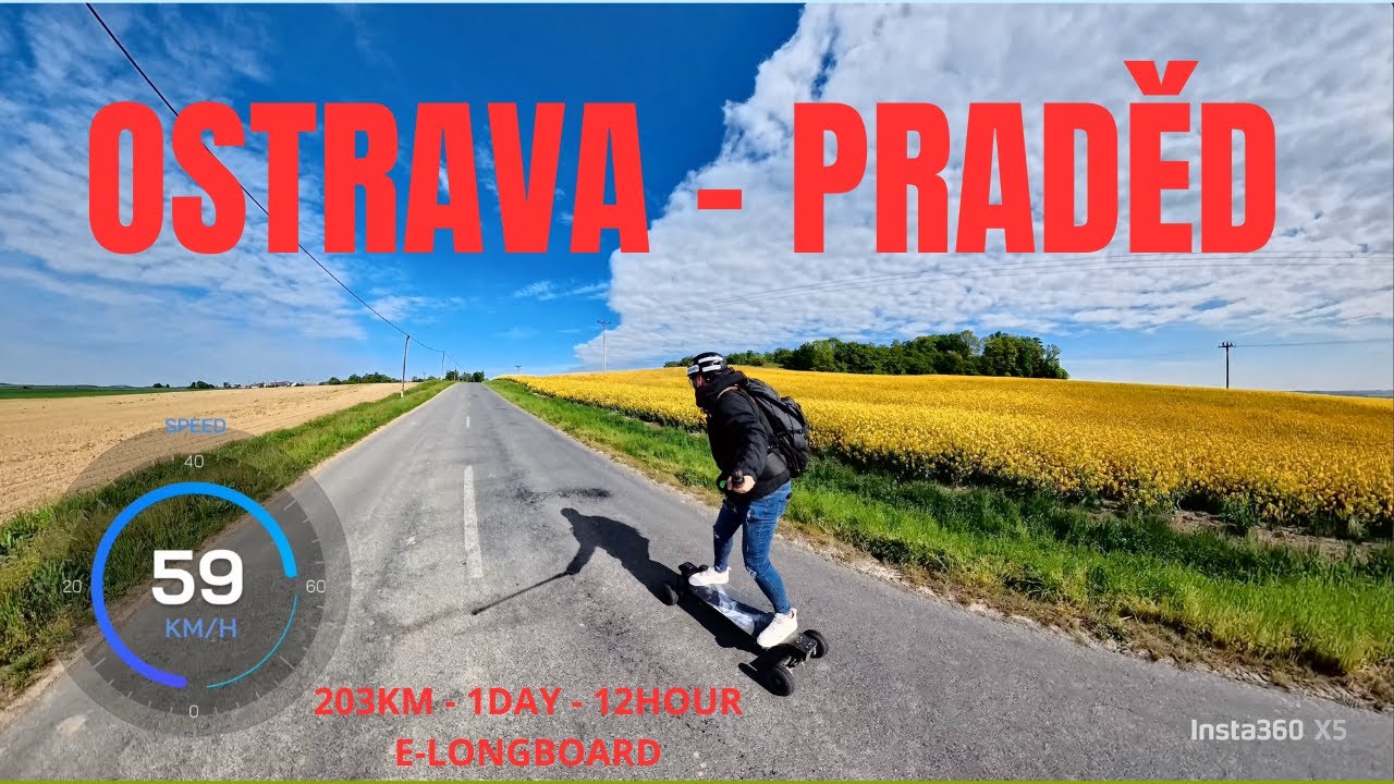 Electric Longboard trip Ostrava - Praděd - Lanškroun 203km, 1 day , 12hours