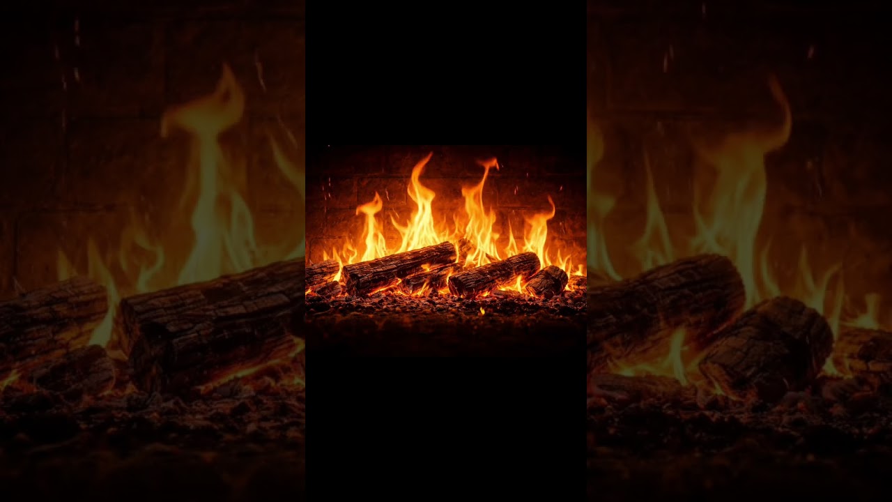 Real fire in fireplace 