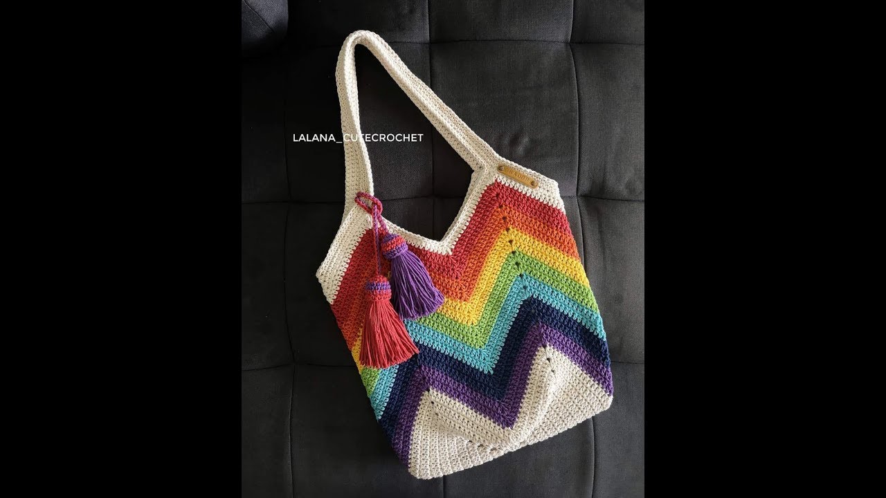 ถักกระเป๋าสีรุ้ง Granny square crochetbag​