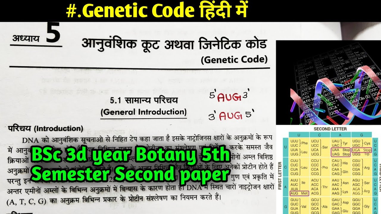 Genetic Code in Hindi || BSc 3rd year Botany 5th Sem 2nd Paper || Molecular biology& Bioinformatics