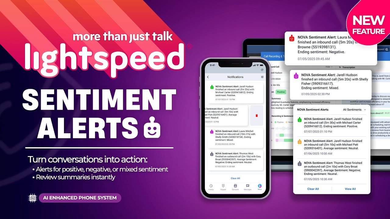 Оповещения о настроениях NOVA | Анализ вызовов с помощью ИИ от Lightspeed Voice