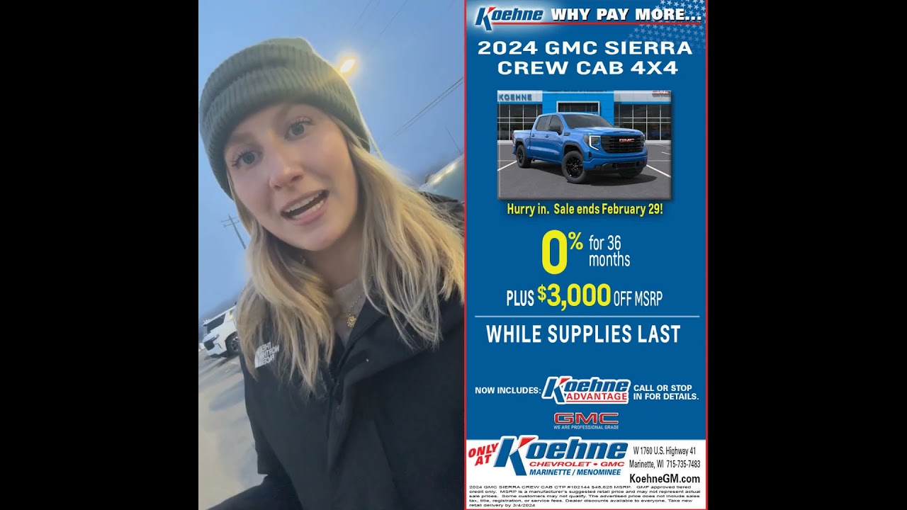 2024 GMC Sierra Crew Cab 4x4, Sale at Koehne Chevy, GMC, Wisconsin