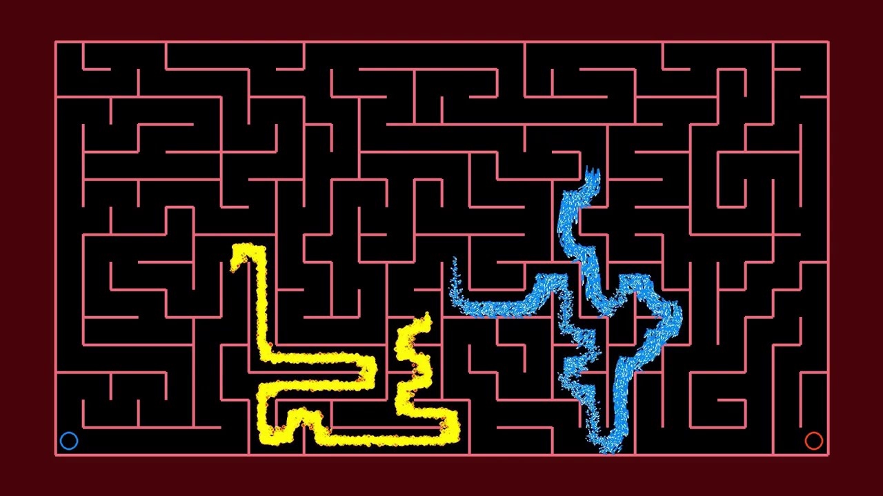 Fire vs Water : Maze Solving (Oddly Satisfying)