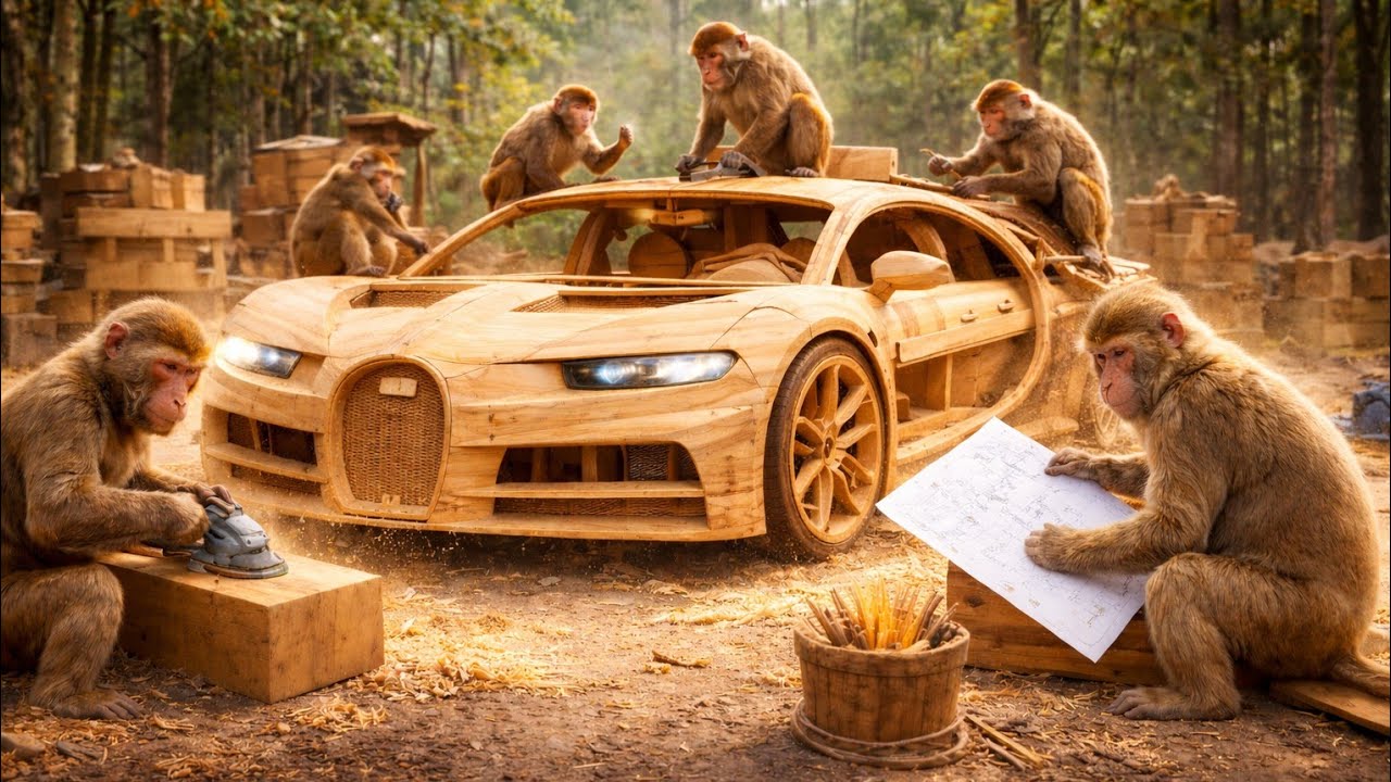 🐒🔥 Monkey Built a Wooden Bugatti ! | लकड़ी से बनी करोडो की कार – बंदर का कमाल! 🪵🐒